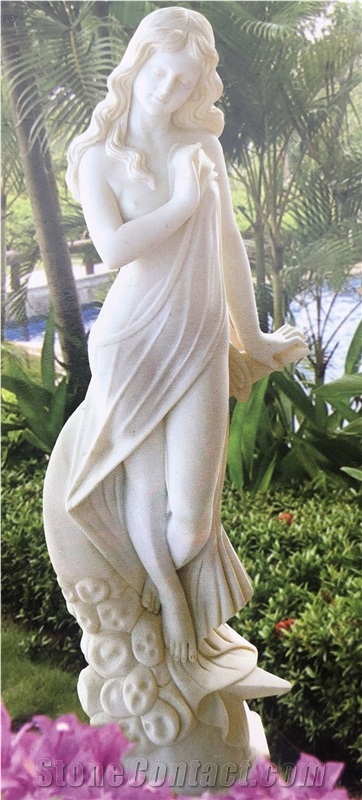 Angel Sculpture Carved White Marble Garden Statue