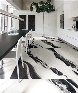 Bathroom Panda White Marble Floor Tiles Black