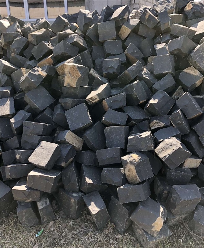 Black Basalt Paving Stone, Ivano Dolynske Basalt Cube Stone, Cobble Stone