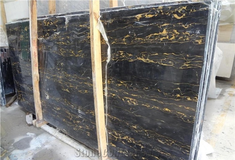Italy Black Portoto Nero Giallo Marble Slabs Wall Floor Tile