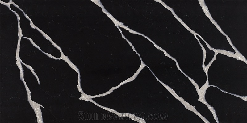 K8827 Man-Made Carrara Black Quartz Stone Slabs
