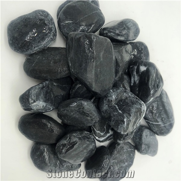 Tumbled Black Pebble Stone for Landscaping