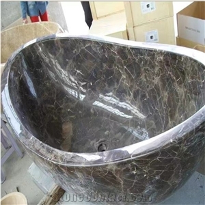 Bathroom Stone Round Soaking Bath Tub Black Marble