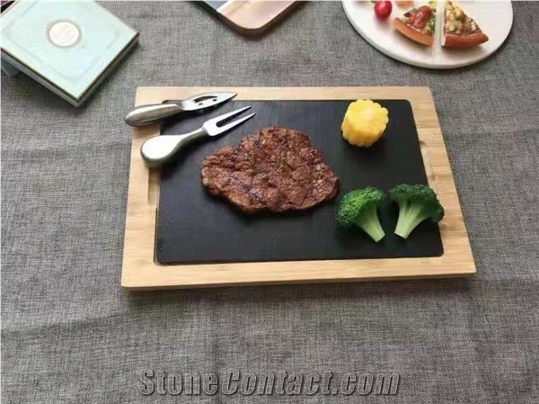Black Slate Cooking Steak Stone Kitchenware Lunch Dish Decor