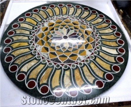 Green Round Marble Stone Inlay Dining Table Top