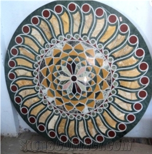 Green Round Marble Stone Inlay Dining Table Top