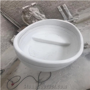 Hand Carved White Stone Round Bathtub