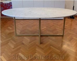 Marble Top Dining Table with Metal Frame Oval-Shaped