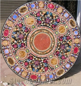 Round Marble Inlay Table Top Ethnic Customs Bistro Desk