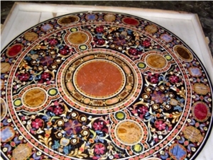 Round Marble Stone Inlay Dining Table Top