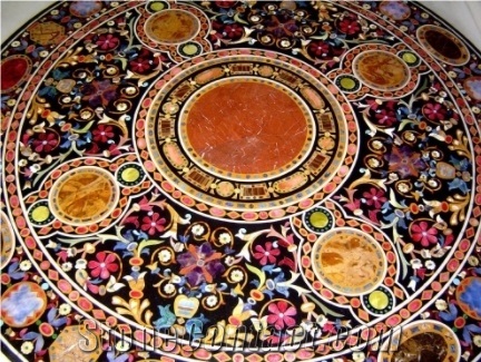 Round Marble Stone Inlay Dining Table Top