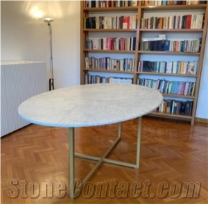 White Oval Desk Top Marble Stone Concise Style Restaurant