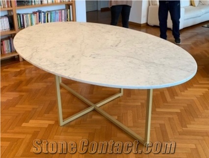 White Oval Shape Restaurant Use Cafe Table Top Marble Stone