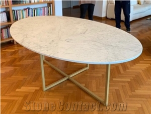 White Oval Shape Restaurant Use Cafe Table Top Marble Stone