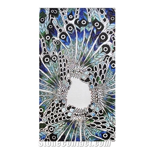 Abstract Peacocks in the Forest Glass Mosaic Art Medallion