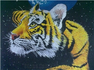 Animal Tiger Under Blue Star Moon Glass Mosaic Artworks