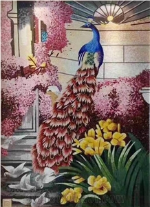 Beautiful Peacock Design Glass Mosaic Art Medallion