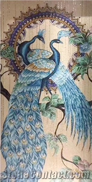 Beautiful Peacock Glass Mosaic Medallion for Wall