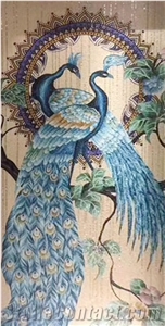 Beautiful Peacock Glass Mosaic Medallion for Wall