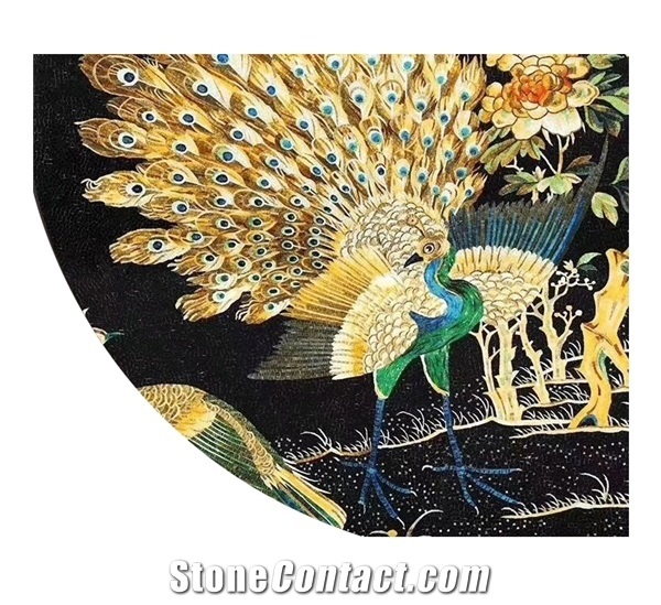 Beautiful Peacock with Dark Background Glass Mosaic Art