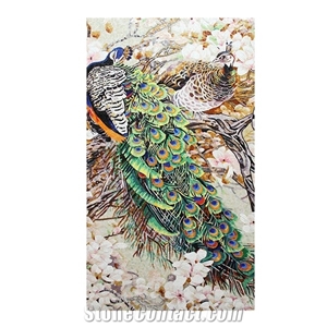 Beautiful Peacock with Gold Background Mosaic Art Medallion