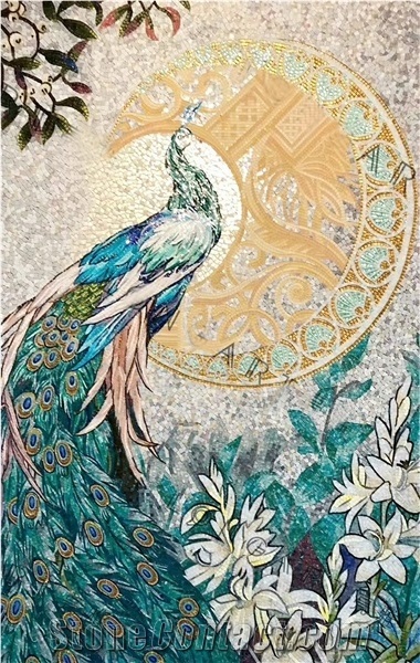 Beautiful Peacock with Moon Background Glass Mosaic