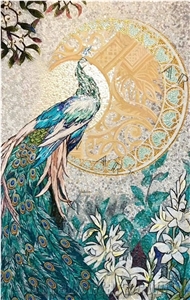 Beautiful Peacock with Moon Background Glass Mosaic