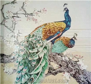 Beautiful Peacock with Plum Blossom Glass Mosaic Art