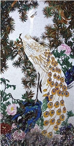 Beautiful White Peacock on the Pine Tree Glass Mosaic Art
