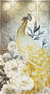 Beautiful Yellow Peacock with Grey Background Glass Mosaic