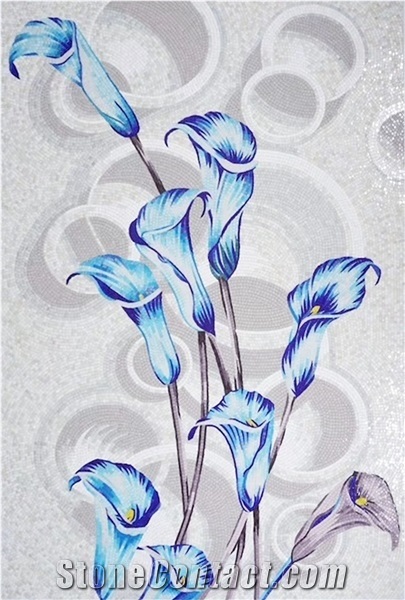 Blue Flower Calla Lily Glass Mosaic Artworks Medallion