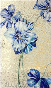Blue Flower Glass Mosaic Artworks Medallion