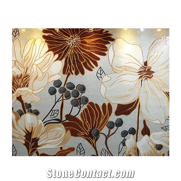 Brown Chrysanthemum Glass Mosaic Artworks Medallion