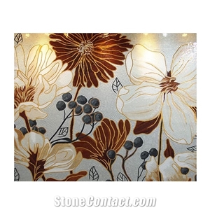 Brown Chrysanthemum Glass Mosaic Artworks Medallion