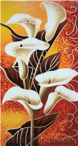 Calla Lily Flowers and Leaves Glass Mosaic Art Medallion