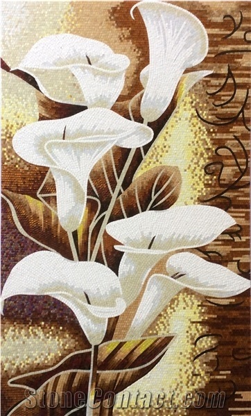 Calla Lily Flowers and Leaves Glass Mosaic Art Medallion