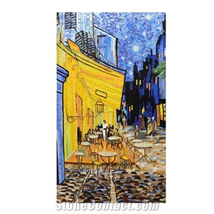 Coffee Shop and Streets Glass Mosaic Artworks Medallion