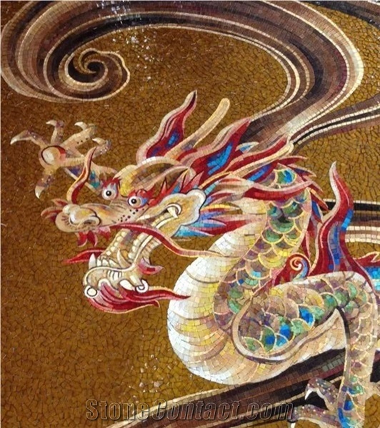Colorful Dragon Photo Background Glass Mosaic Art Medallion