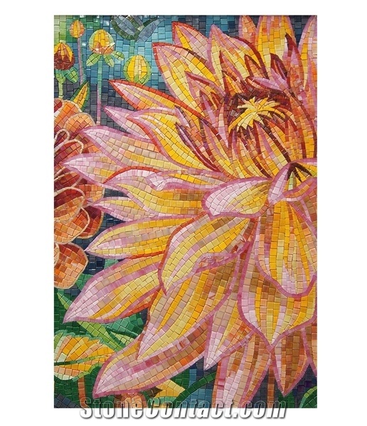 Colorful Lotus Scenery Series Glass Mosaic Artworks