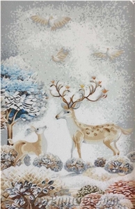 Deer and Flowers Glass Mosaic Art Medallion Photo Pattern