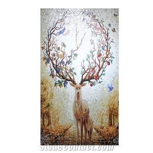 Deer and Flowers Glass Mosaic Art Medallion Photo Pattern