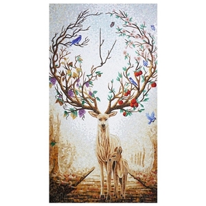 Deer and Flowers Series Glass Mosaic Art Medallion Pattern