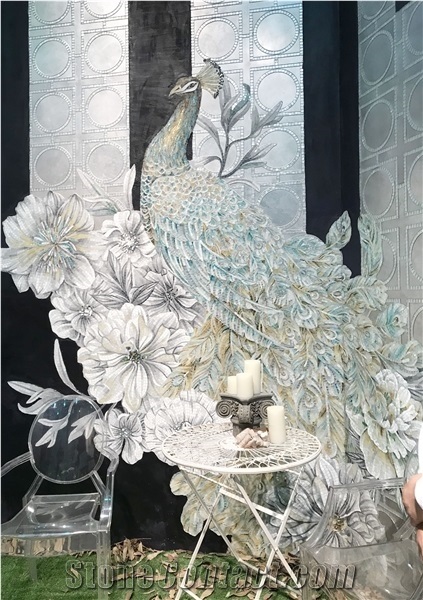 Elegant White Peacocks Series Glass Mosaic Artworks