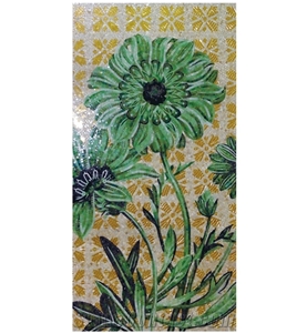 Green Chrysanthemum Flower Glass Mosaic Artworks Medallion