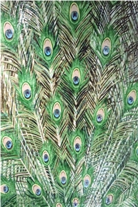 Green Peacock Tails Glass Mosaic Art Medallion