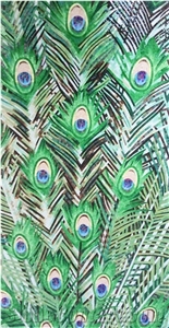 Green Peacock Tails with Glass Mosaic Art Medallion Pattern