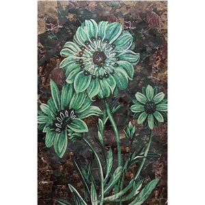 Green Sunflower Glass Mosaic Art Medallion Pictures