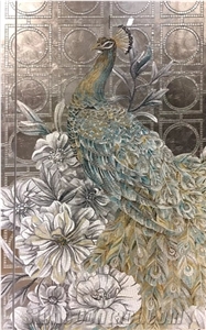 Grey Peacock with Yellow Background Glass Mosaic