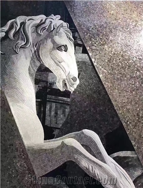 Horses Head Glass Mosaic Art Medallion Photo