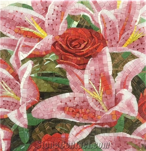 Lily and Rose Glass Mosaic Art Medallion Design